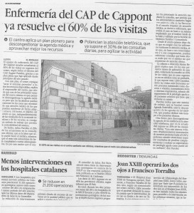 Enfermería del CAP de Cappont resuleve el 60pc de la visitar